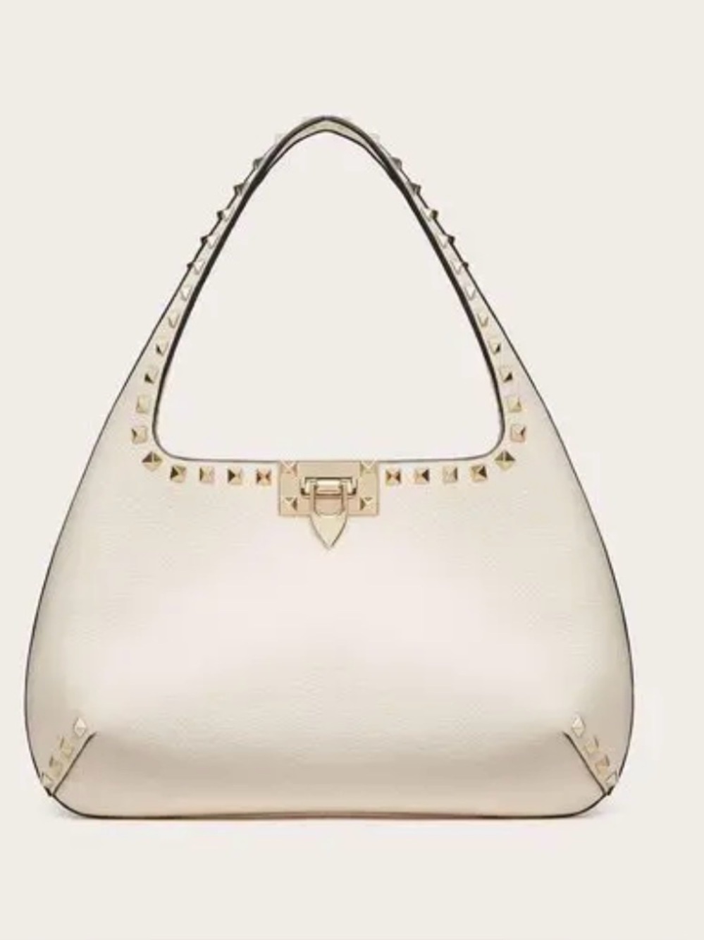Valentino Garavani Ivory Leather Shoulder Bag with Gold Studs